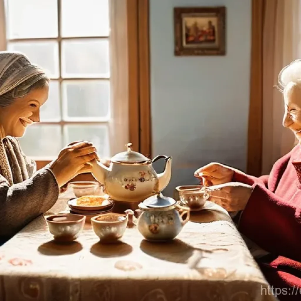 러시아어 문화 이해 - **Prompt:** A heartwarming scene of Russian hospitality during a traditional tea ceremony inside a c...